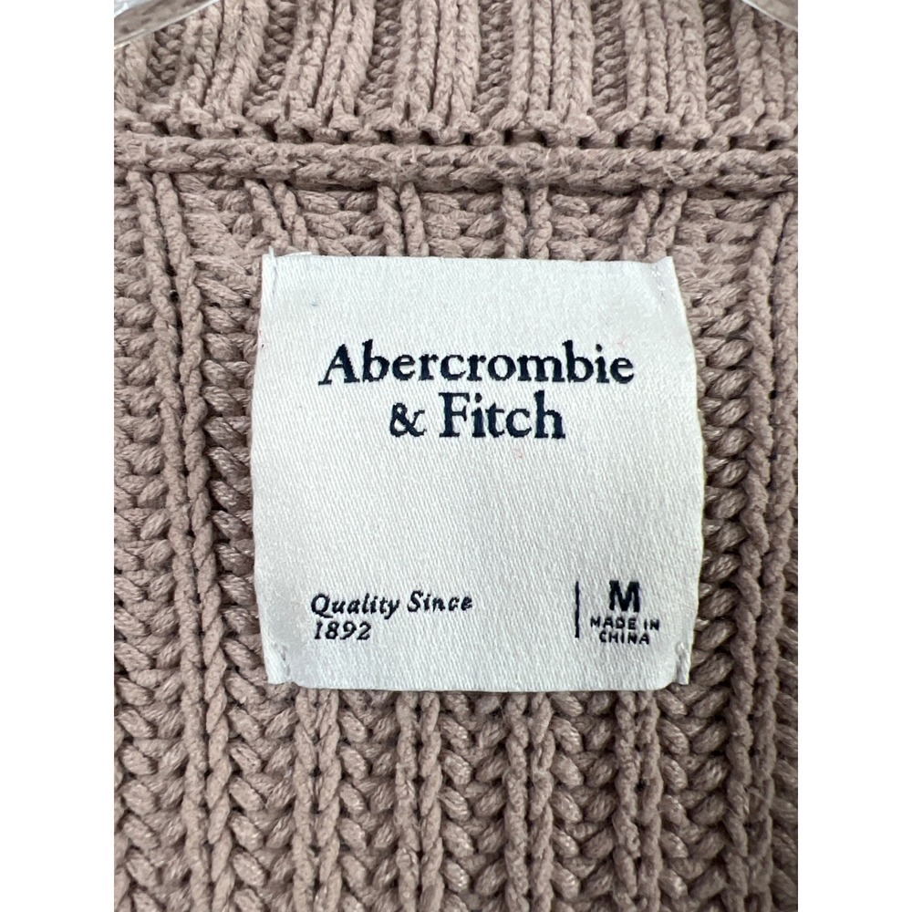 Abercrombie & Fitch Cardigan Womens Medium Tan Chunky Knit Button Up Cropped - Picture 2 of 10